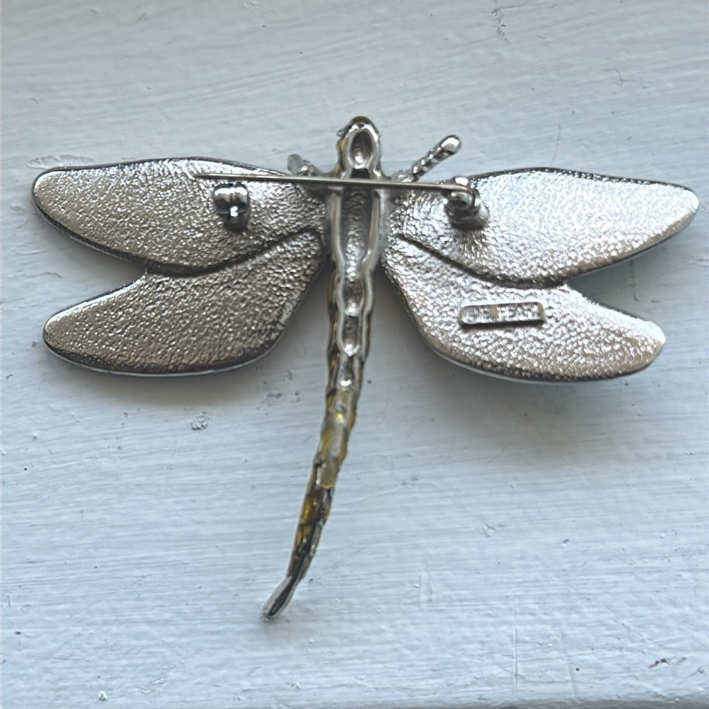 Vintage Erwin Pearl Green and Gold Dragonfly Brooch - Picture 3 of 6